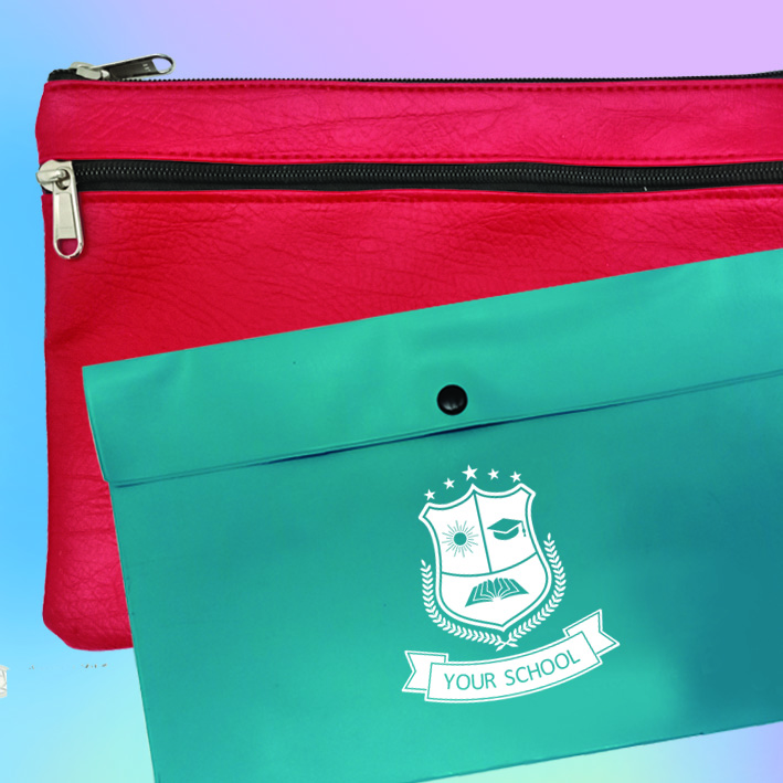 pencil bags / travel wallets • Standard size Travel wallets • PVC or Nylon material • Custom sizes and closures • Single colour Silkscreen print • Minimum Qty x10