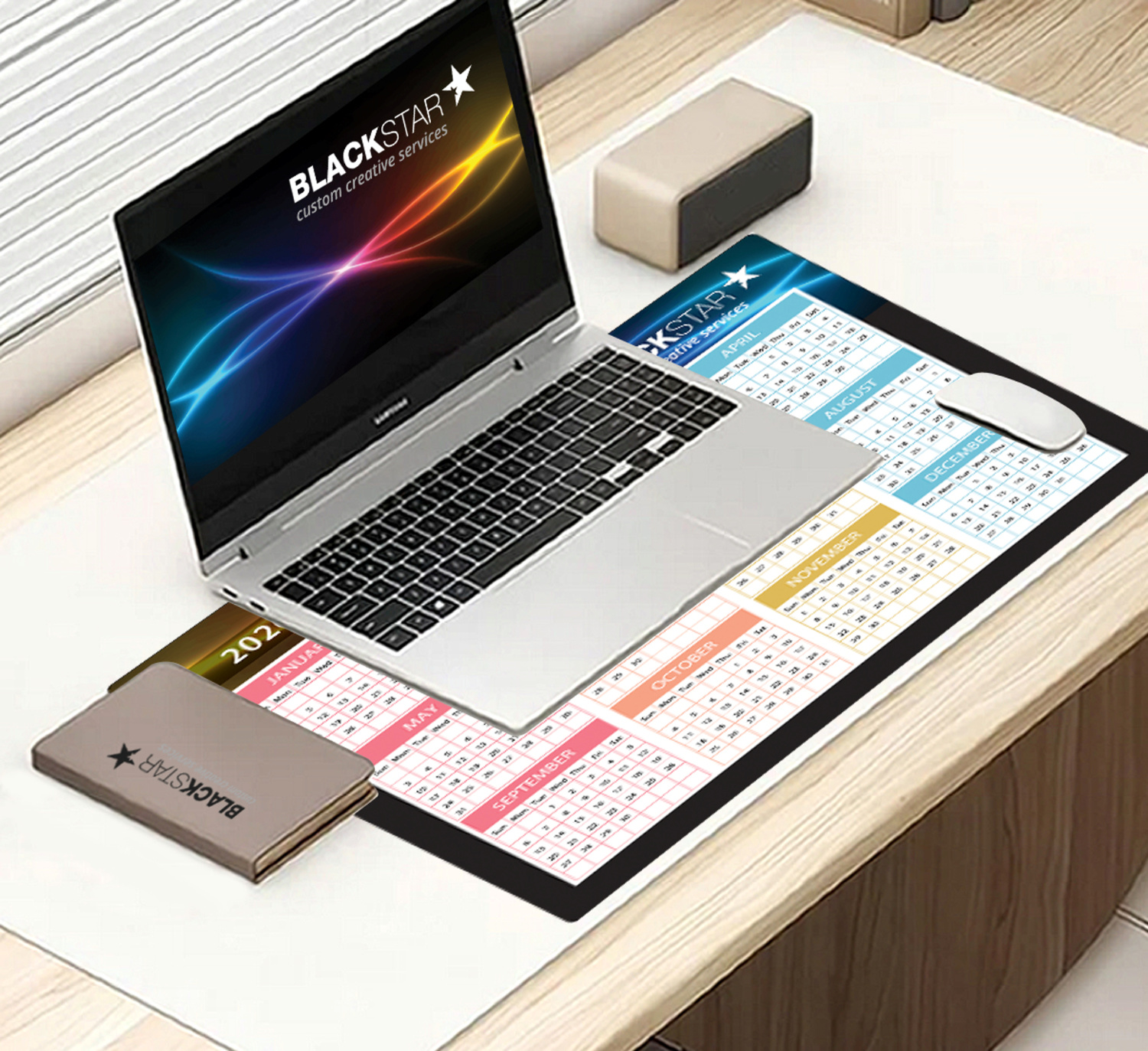 mouse pads / desk mats • A4 and A3 Rubber backed • Full colour print laminated • Ideal for Customer Giveaways • Deskpads 770x300mm also available. Ideal for product advertising • Coasters 90mm Diameter Rubber backed